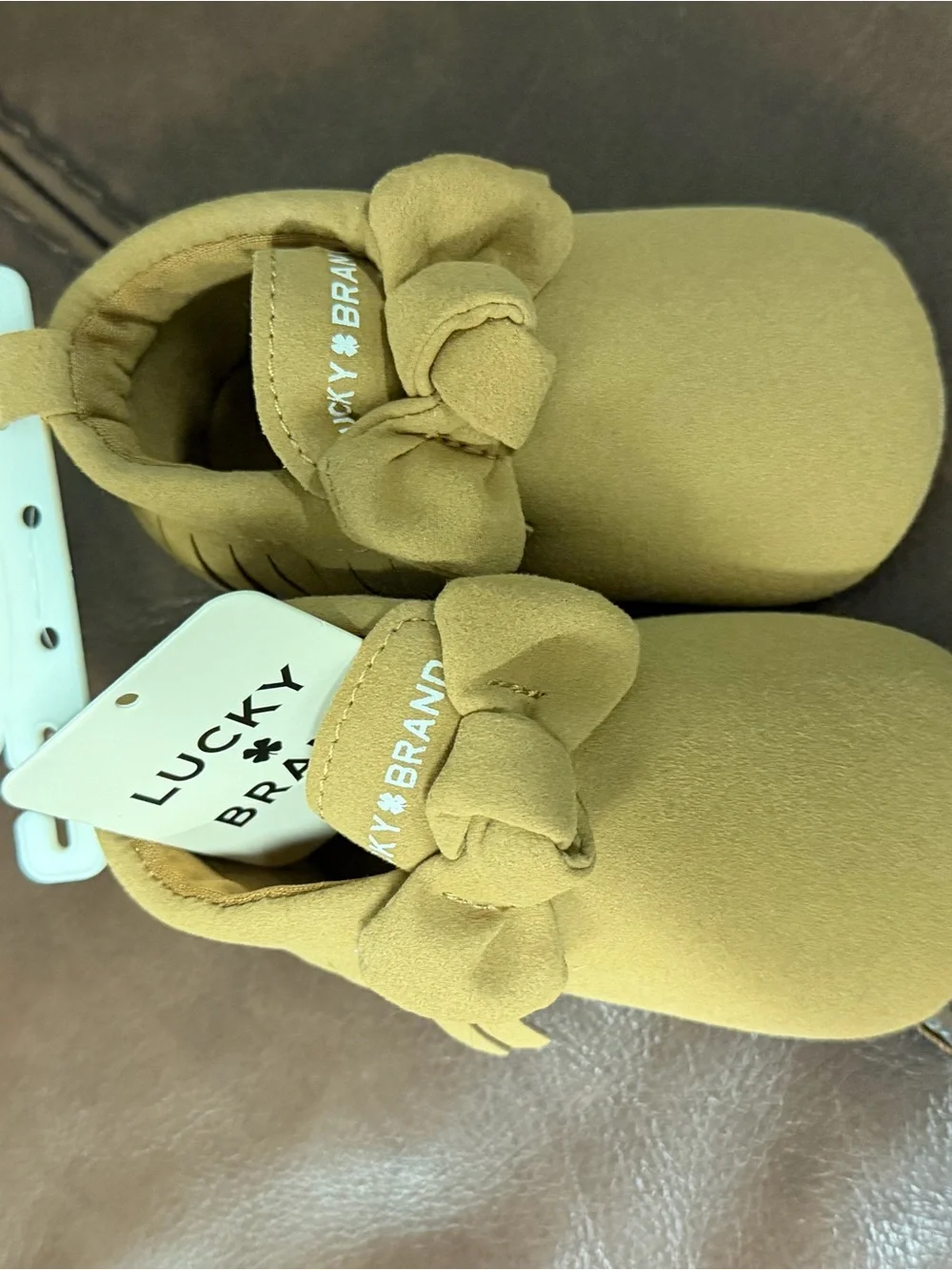 Lucky Brand NWT!!  Bow Accent Suede Moccasin Loafers - Camel size 3 (6-9m).….116